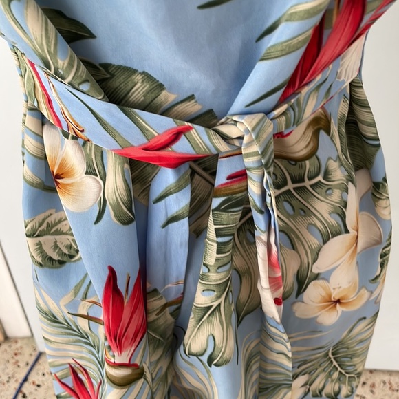Sleeveless Tropical print sundress with tie waist/M - Picture 3 of 6